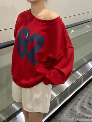 Comfort Numbering Off-Shoulder Sweatshirt