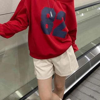 Comfort Numbering Off-Shoulder Sweatshirt