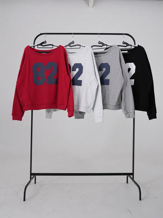 Comfort Numbering Off-Shoulder Sweatshirt