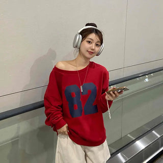 Comfort Numbering Off-Shoulder Sweatshirt