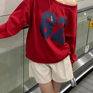 Comfort Numbering Off-Shoulder Sweatshirt