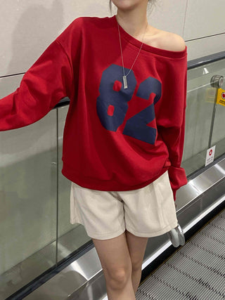 Comfort Numbering Off-Shoulder Sweatshirt