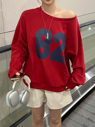 Comfort Numbering Off-Shoulder Sweatshirt