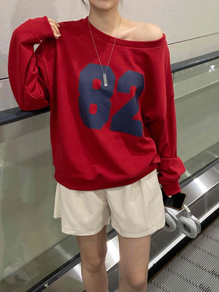 Comfort Numbering Off-Shoulder Sweatshirt