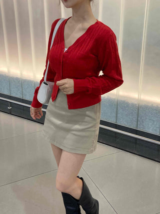 Minimal Semi-Crop V-Neck Elastic Cardigan