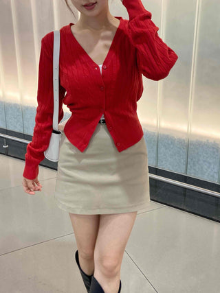 Minimal Semi-Crop V-Neck Elastic Cardigan