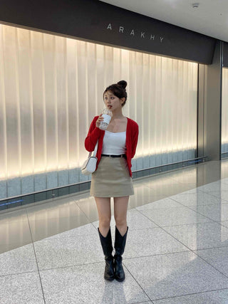 Minimal Semi-Crop V-Neck Elastic Cardigan