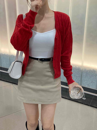 Minimal Semi-Crop V-Neck Elastic Cardigan