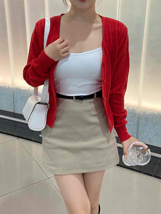 Minimal Semi-Crop V-Neck Elastic Cardigan