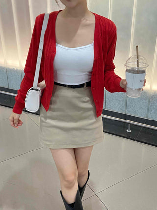 Minimal Semi-Crop V-Neck Elastic Cardigan