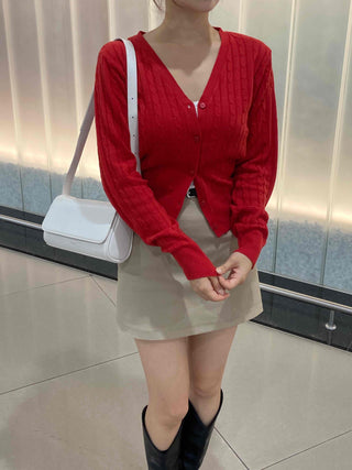 Minimal Semi-Crop V-Neck Elastic Cardigan