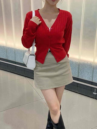 Minimal Semi-Crop V-Neck Elastic Cardigan