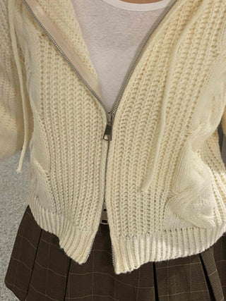 Cable Knit Crop Spring/Autumn Zip-Up Hoodie