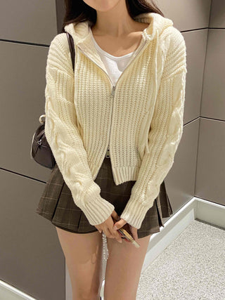 Cable Knit Crop Spring/Autumn Zip-Up Hoodie