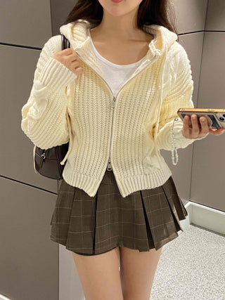 Cable Knit Crop Spring/Autumn Zip-Up Hoodie