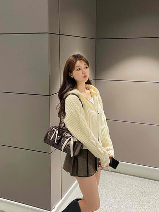 Cable Knit Crop Spring/Autumn Zip-Up Hoodie