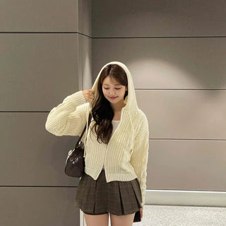 Cable Knit Crop Spring/Autumn Zip-Up Hoodie
