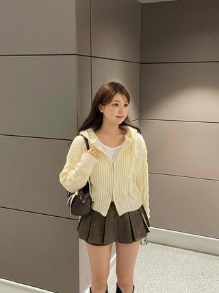 Cable Knit Crop Spring/Autumn Zip-Up Hoodie