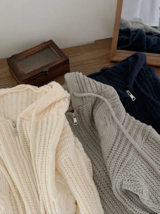 Cable Knit Crop Spring/Autumn Zip-Up Hoodie