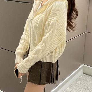 Cable Knit Crop Spring/Autumn Zip-Up Hoodie