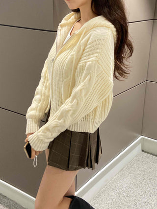 Cable Knit Crop Spring/Autumn Zip-Up Hoodie
