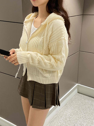 Cable Knit Crop Spring/Autumn Zip-Up Hoodie