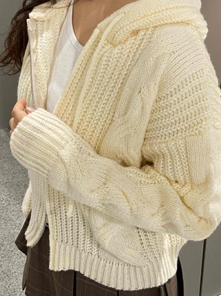 Cable Knit Crop Spring/Autumn Zip-Up Hoodie