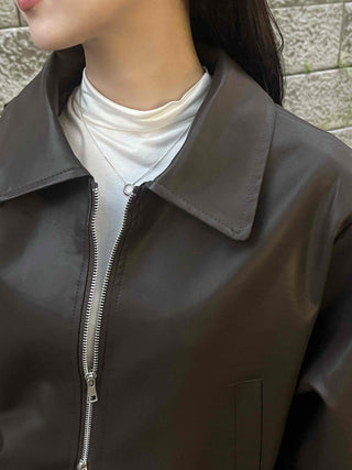 Two-way Shirt Collar Crop Leather Jacket