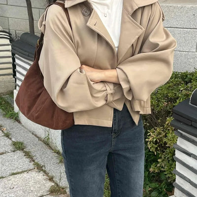 Natural Tailored Collar Short Trench Coat