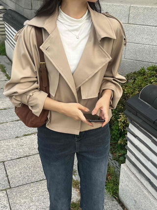 Natural Tailored Collar Short Trench Coat