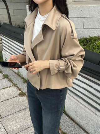 Natural Tailored Collar Short Trench Coat