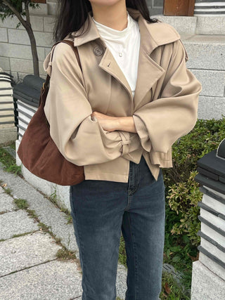 Natural Tailored Collar Short Trench Coat