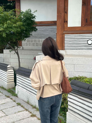 Natural Tailored Collar Short Trench Coat