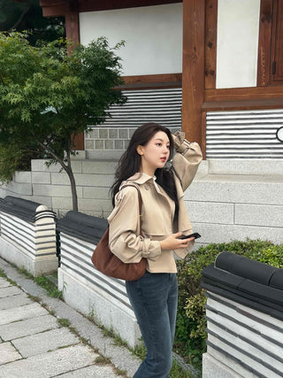 Natural Tailored Collar Short Trench Coat