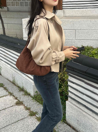 Natural Tailored Collar Short Trench Coat