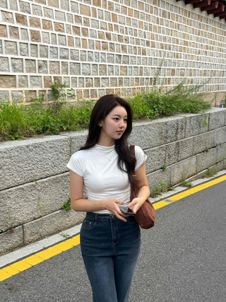 Effortless Chic Turtleneck Cap Sleeve T-shirt