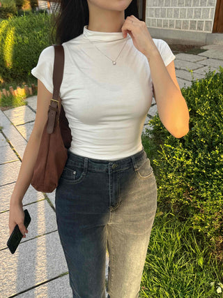 Effortless Chic Turtleneck Cap Sleeve T-shirt