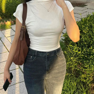 Effortless Chic Turtleneck Cap Sleeve T-shirt
