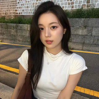 Effortless Chic Turtleneck Cap Sleeve T-shirt