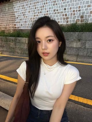Effortless Chic Turtleneck Cap Sleeve T-shirt