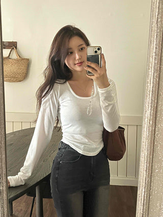 Nova Rounded Hem Square Neck Long Sleeve T-shirt