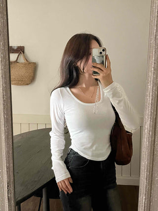 Nova Rounded Hem Square Neck Long Sleeve T-shirt