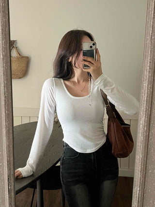 Nova Rounded Hem Square Neck Long Sleeve T-shirt