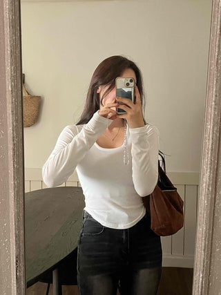 Nova Rounded Hem Square Neck Long Sleeve T-shirt