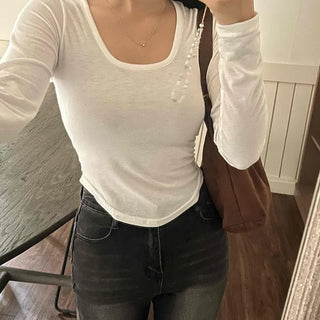 Nova Rounded Hem Square Neck Long Sleeve T-shirt