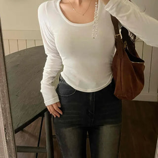 Nova Rounded Hem Square Neck Long Sleeve T-shirt