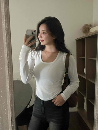 Nova Rounded Hem Square Neck Long Sleeve T-shirt