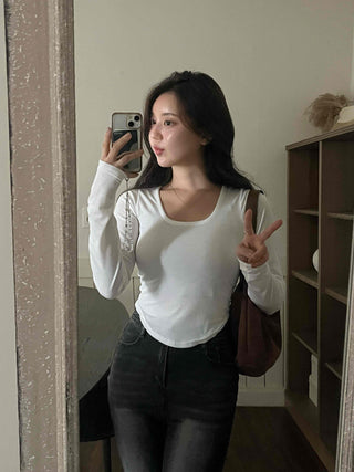 Nova Rounded Hem Square Neck Long Sleeve T-shirt