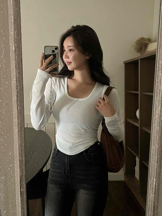 Nova Rounded Hem Square Neck Long Sleeve T-shirt