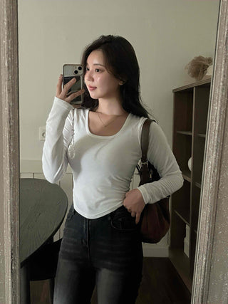 Nova Rounded Hem Square Neck Long Sleeve T-shirt